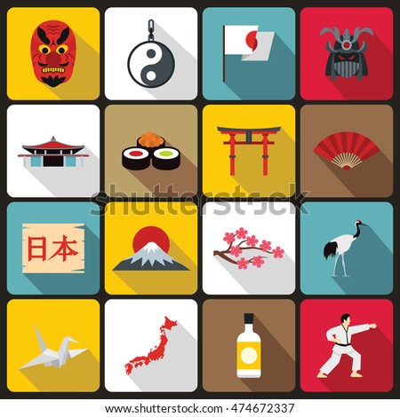 Japan icons set in flat style. set collection. vector illustration