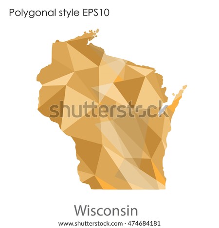 Wisconsin map in geometric polygonal,mosaic style.Abstract gems triangle,modern design background. Vector illustration EPS10