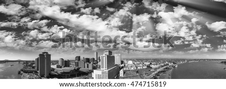 Black and white aerial view of New Orleans skyline - Louisiana - USA