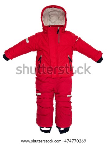 Childrens snowsuit fall on a white background Royalty-Free Stock Photo #474770269