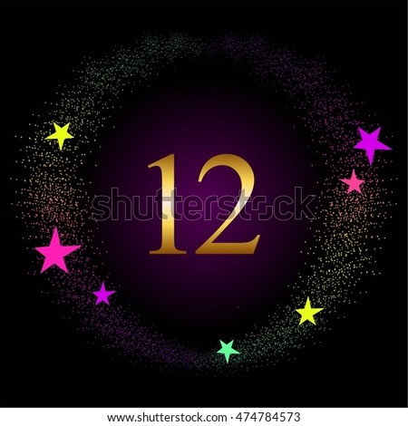 Vector illustration of Anniversary - 12 years. Glowing stars on a black background
