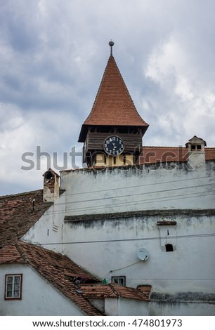 Romanesque Saxon fortified church in Miercurea Sibiului town in Romania