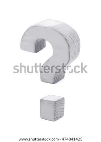 Question mark symbol sawn of wood and paint coated, isolated over the white background