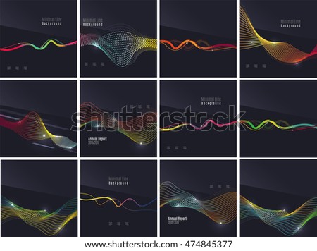 Set of futuristic colorful waves and lines on dark backgrounds. Smoke style design with glowing effects