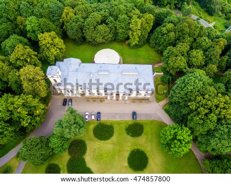 Flat lay, top view of Verkiai palace in Vilnius, Lithuania