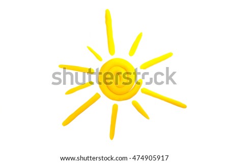 Yellow plasticine sun isolated on a white background