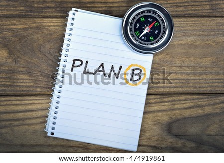 Plan B text and metallic compass on wooden table
