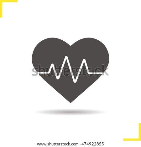 Heartbeat icon. Drop shadow cardiology silhouette symbol. Heart pulse. Negative space. Vector isolated illustration