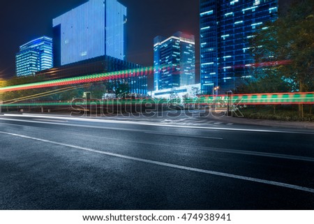 empty asphalt road with cityscape and skyline of Shanghai