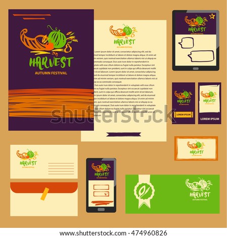 Vector logo for harvest autumn festival and  local farm with image of watermelon. Free hand drawn illustration for natural organic product.