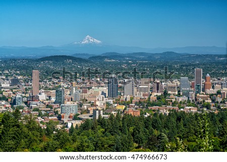 Downtown Portland, Oregon  USA from Pittock Mansion.