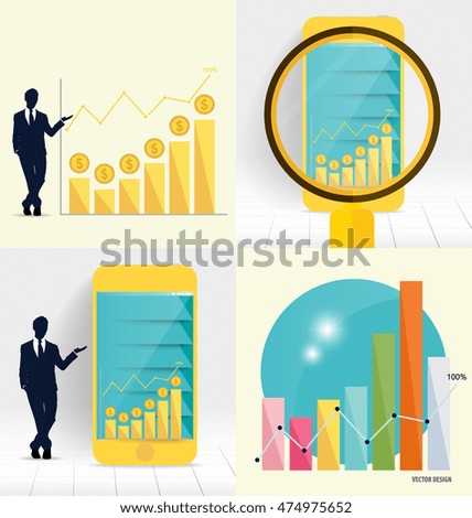 Businessman showing graph. Vector illustration