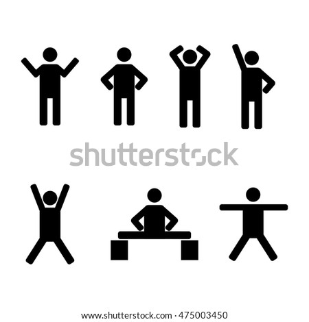 A set of stick figures, black mens silhouettes on a white background in various poses and positions, the icons people, vector illustration.