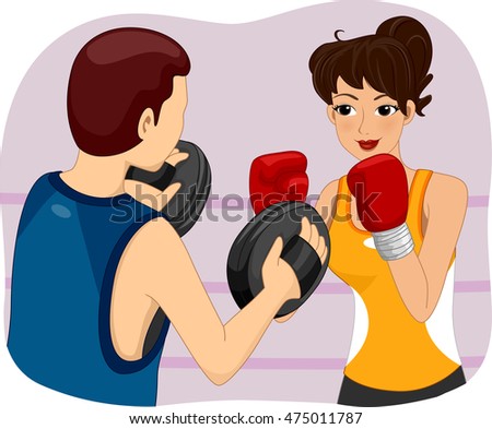 Illustration of a Woman Getting Boxing Lessons