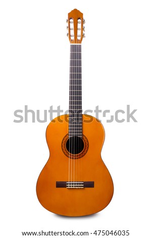 Orange acoustic guitar isolated on a white background