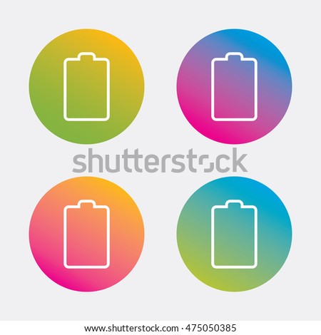 Battery empty sign icon. Low electricity symbol. Gradient flat buttons with icon. Modern design. Vector