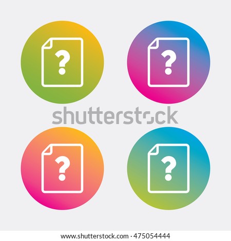 File document help icon. Question mark symbol. Gradient flat buttons with icon. Modern design. Vector