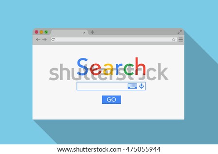 Simple browser window on blue background. Browser search. Flat vector stock illustration. Royalty-Free Stock Photo #475055944