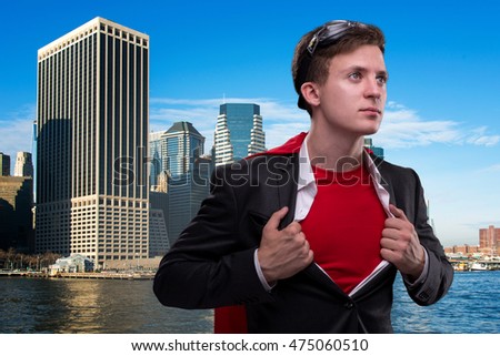Man with red cover in super hero concept