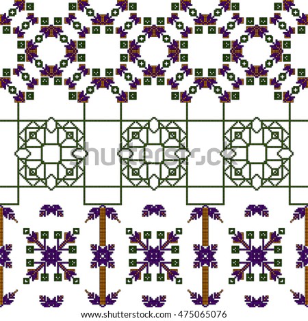 ethnic pattern in the form of a mosaic pixel. scheme for embroidery. vector illustration. boho art for printing, the boundary of patterns, textures and textiles.