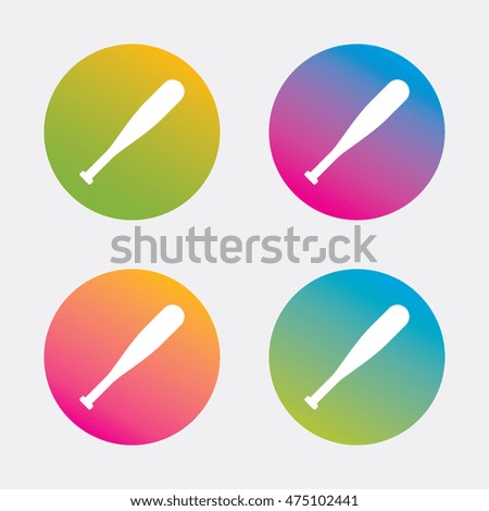 Baseball bat sign icon. Sport hit equipment symbol. Gradient flat buttons with icon. Modern design. Vector