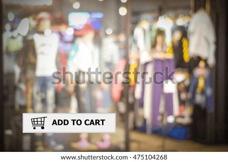 Add to cart on address bar over blur store background, shopping online, e-commerce, web banner