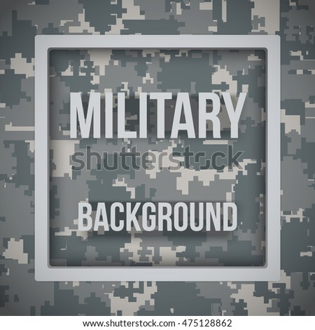 Military modern digital pixel camouflage background with tags. Army symbol of defense. Vector Illustration.