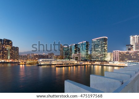 commercial buildings at twilight before night, Hong Kong