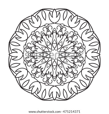 Beautiful Vector Mandala. Black drawing isolated on white. Design for coloring book page for kids and adults. Patterned Design Element. Zentangle style