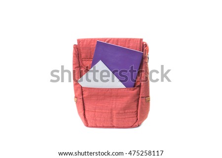 Red school backpack isolated on white background