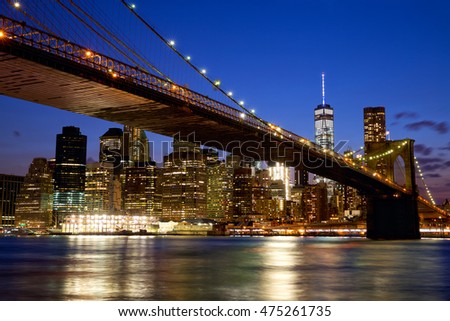 Brooklyn Bridge in New York City Manhattan at dusk