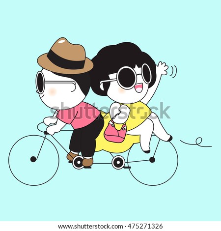Couple Riding Bike Character Card illustration
