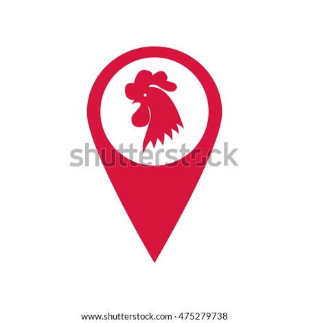 Rooster flat icon design. Cock illustration red color. Chicken symbol isolated on white background.