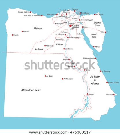 Large and detailed map of Egypt with all departments and main cities Royalty-Free Stock Photo #475300117