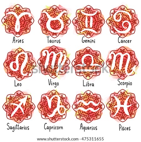 Set of zodiac signs with captions. Horoscope icons