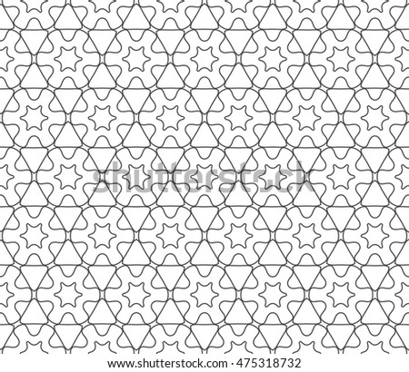 Seamless line pattern in arabian style. Contemporary graphic design. Endless hexagon texture for wallpaper, pattern fills, web page background. Monochrome geometric ornament. Tribal ethnic pattern