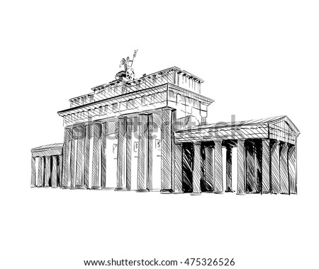 Germany. Berlin. Brandenburg Gate. Old building hand drawn sketch. Unusual perspective. City vector illustration