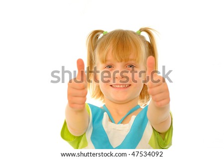 Thumb's up by a cute little girl. Approval, Good Work!