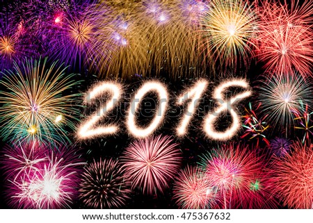 2018 written with Sparkle firecracker and firework