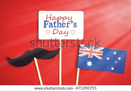 Happy fathers day. Hipster style. Card with mustache for Dad's Day holiday in Australia. sun light effect 