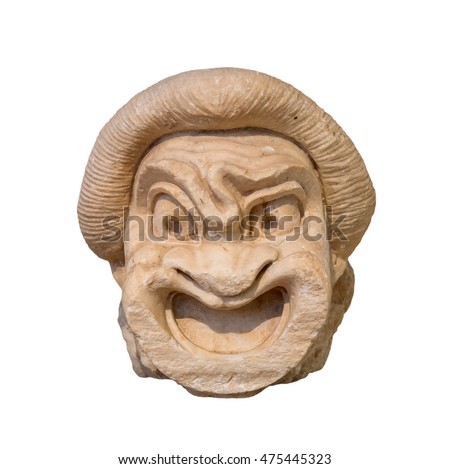 Ancient Greek theatre mask found in Athens, 2nd century BC. Royalty-Free Stock Photo #475445323