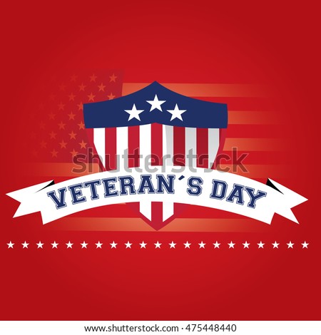 Veteran's day background with a ribbon and a heraldry shield, Vector illustration