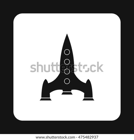 Rocket with four portholes icon in simple style isolated on white background. Aircraft symbol