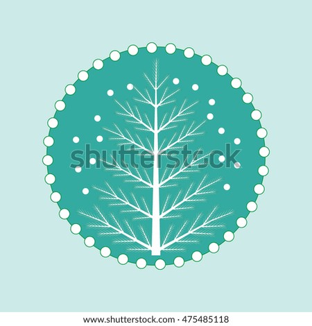 Vector illustration of Christmas tree with snowflakes on a colored circle background.