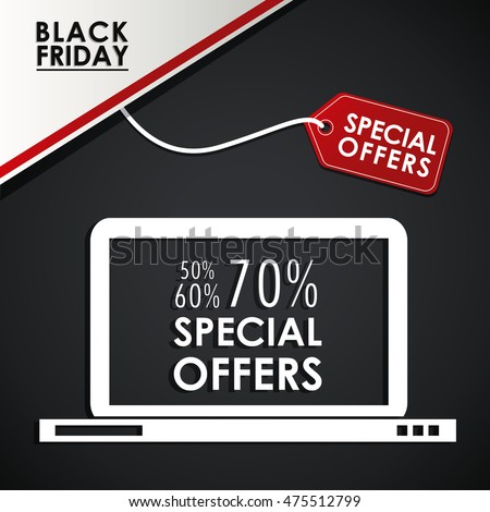 laptop black friday shopping sale offers icon. Black white red design. Vector illustration
