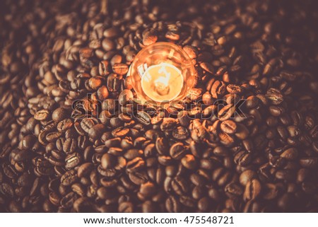 vintage photo about idea of Coffee bean and the lighting with selective focus , vintage style