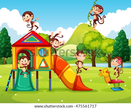 Monkeys playing in the playground illustration
