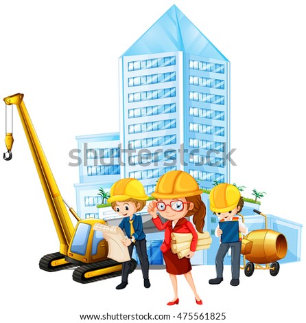 People working on construction site illustration