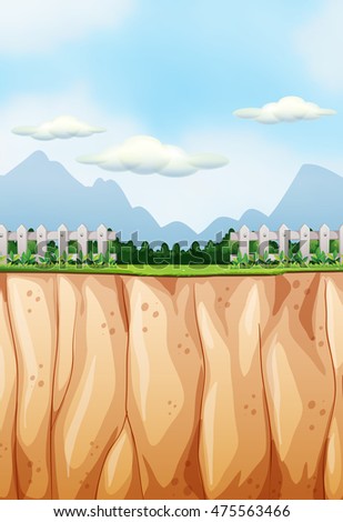 Scene with field and cliff illustration