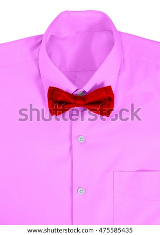 closeup image of shirt and red bowtie on white background